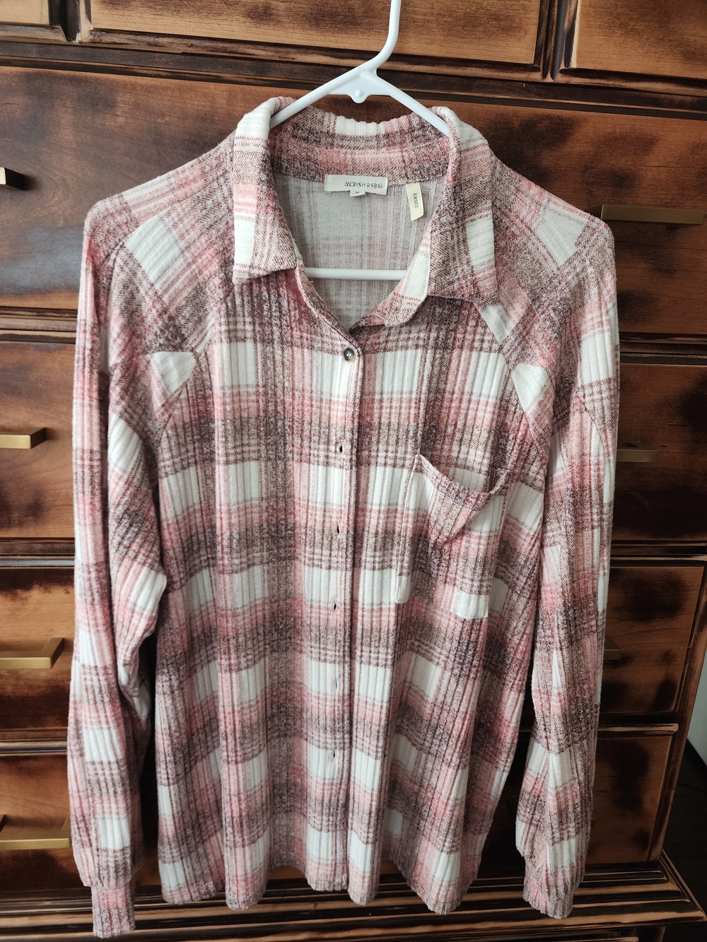 Button-Up Plaid Blouse in Pink and Cream